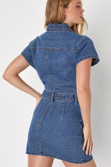 Ready to Charm Medium Wash Short Sleeve Denim Mini Dress