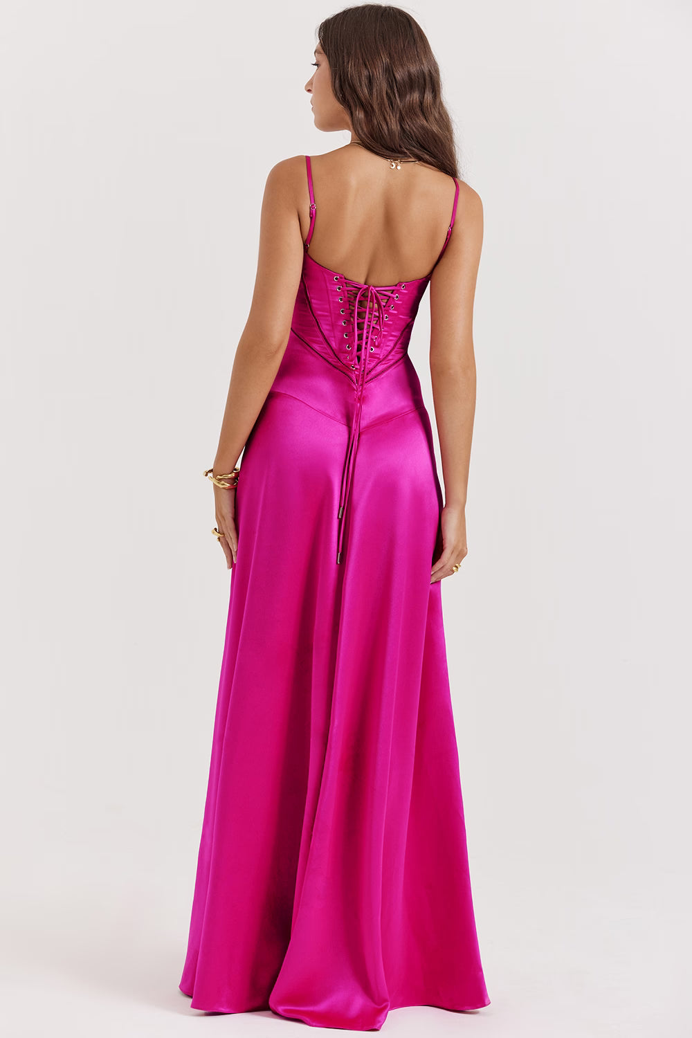 fuchsia lace up maxi dress