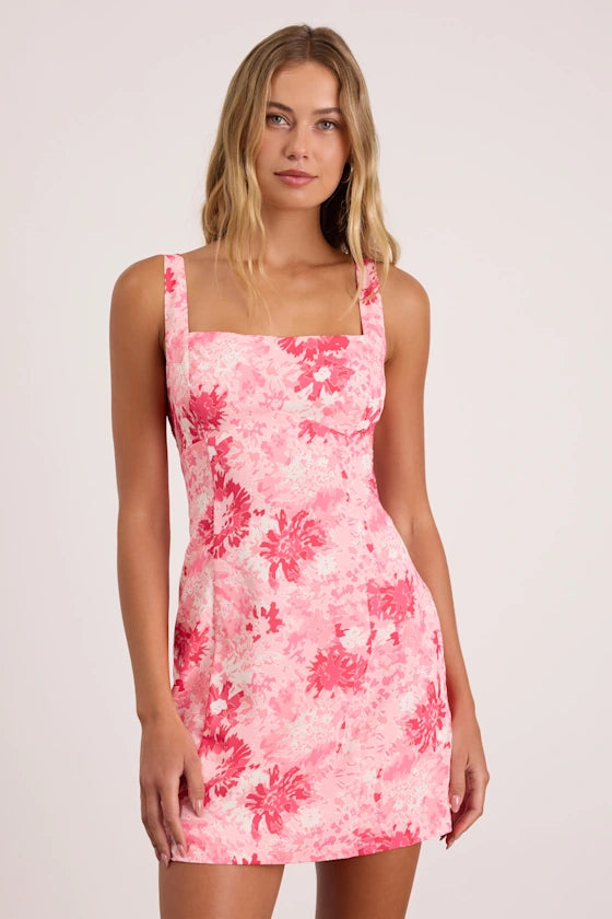 Exuberant Chicness Light Pink Floral Sleeveless Mini Dress