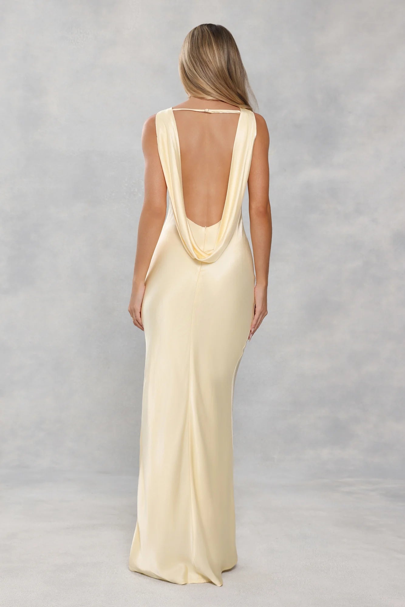The Blaire Backless Satin Maxi Dress Yellow