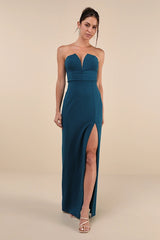 Dedicated to Glamour Teal Blue Strapless Maxi Dress