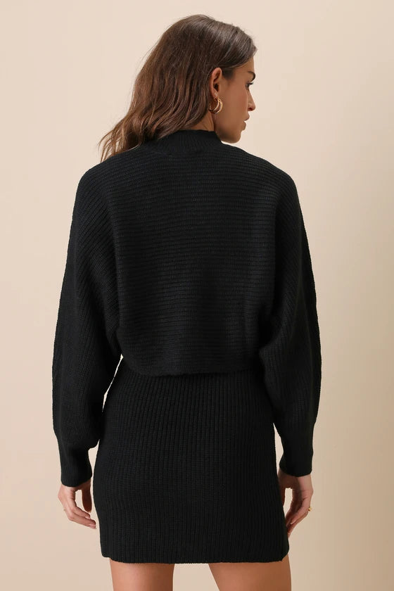 Toasty Times Black Long Sleeve Two-Piece Sweater Dress