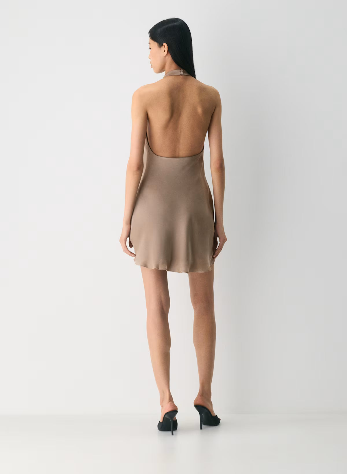 Double satin bias-cut mini halter dress