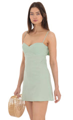 Dotted Sweetheart Neck Babydoll Dress in Sage