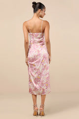 Truest Romance Pink Floral Print Sleeveless Ruched Midi Dress