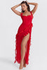 cherry ruffle maxi dress-red