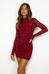 Clubbing Vibe Mesh Mini Dress Maroon