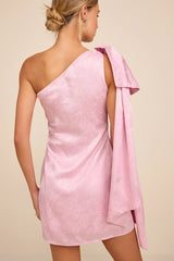 Jayda Light Pink Satin Jacquard One-Shoulder Sash Mini Dress