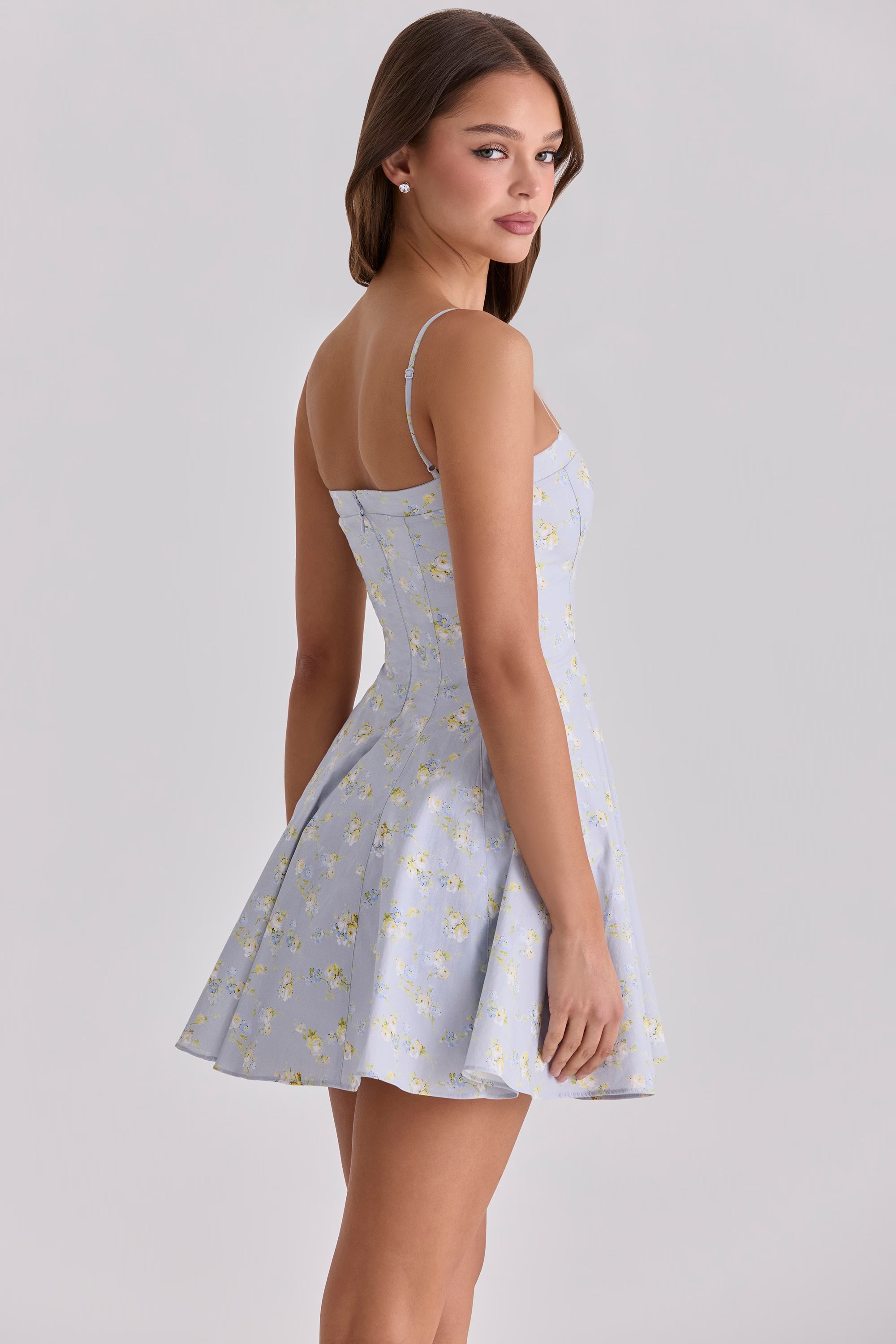 blue wildflower floral print cotton mini sundress