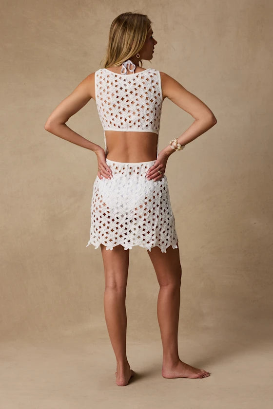 Calypso Ivory Floral Crochet Mini Swim Cover-Up