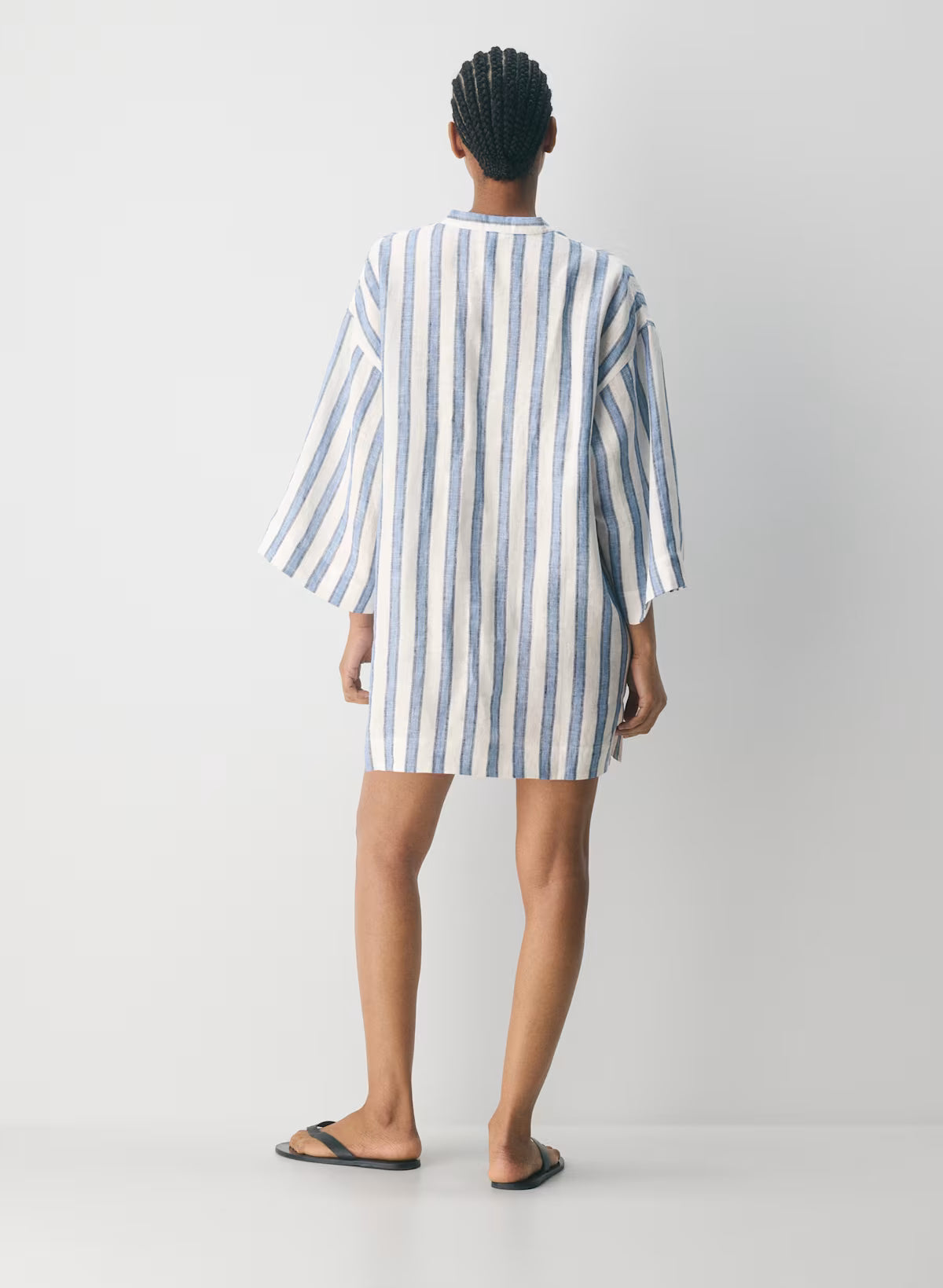 Striped linen mini kaftan dress