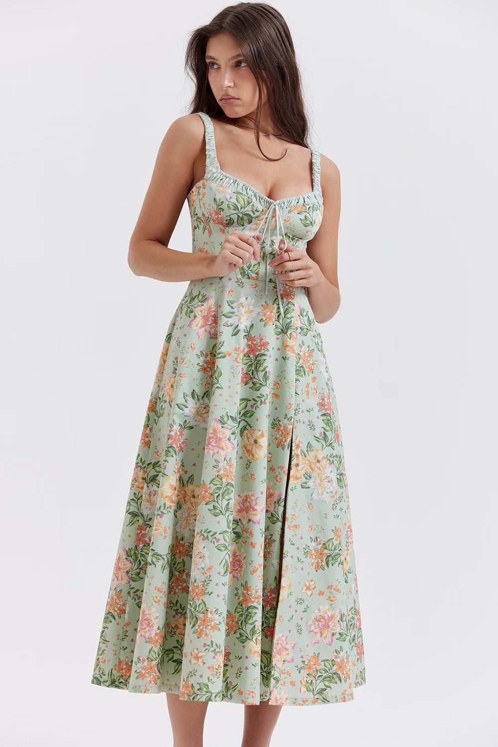 light jade print bustier sundress
