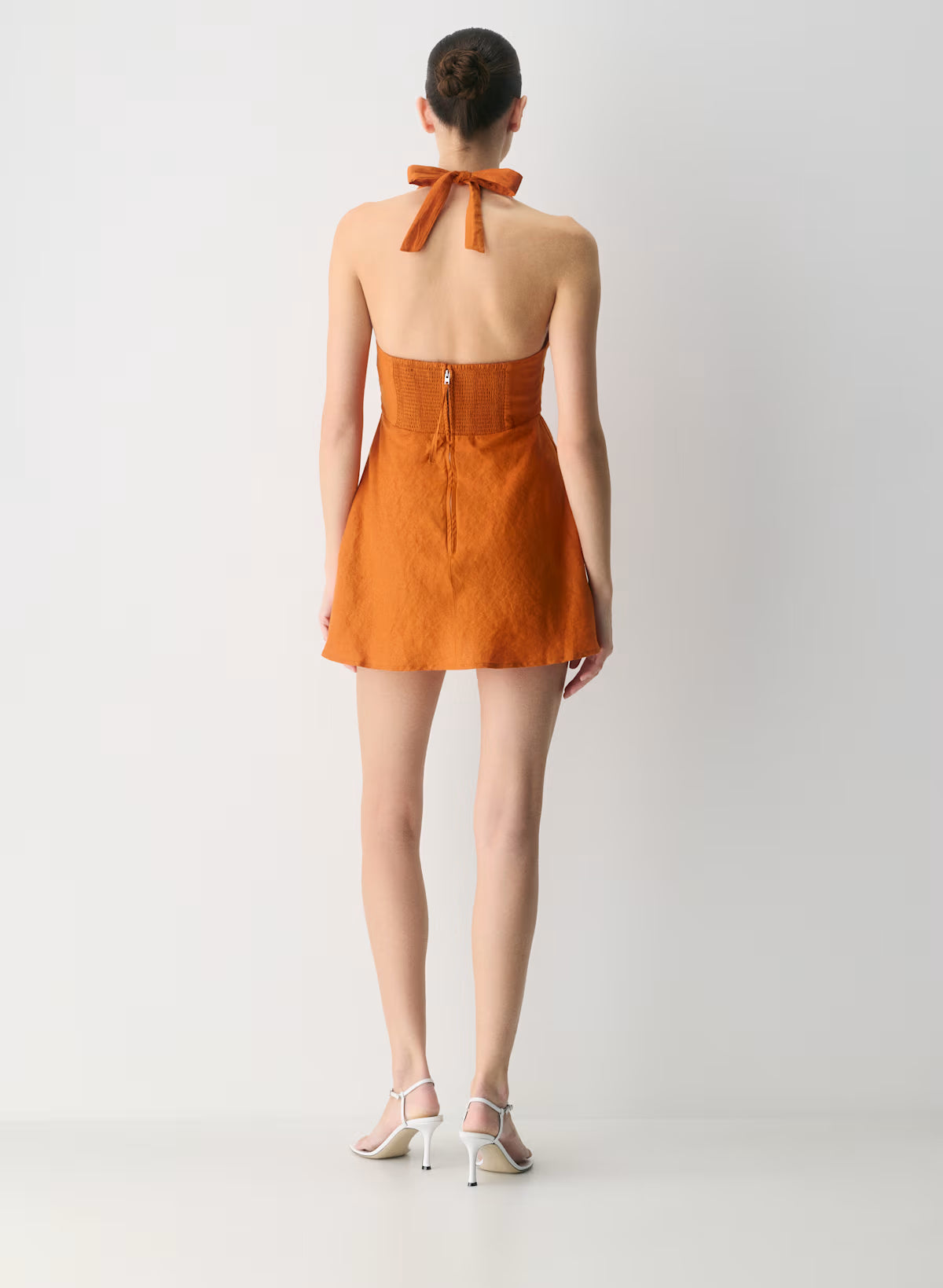 Nightscape Linen Halter Micro Dress-mesa orange