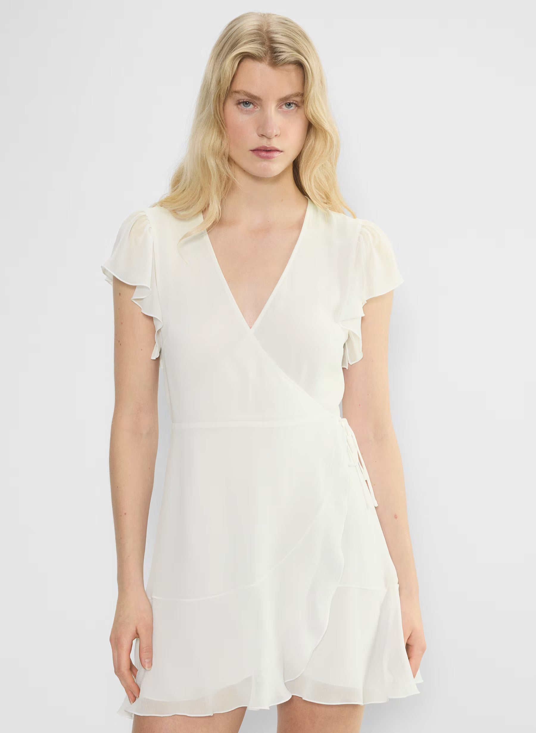 Chiffon ruffle wrap dress