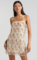 Shook Mini Dress - Cami Sequin Fringe Dress in Champagne Sequin