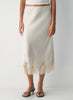 Double satin midi slip skirt with lace trim