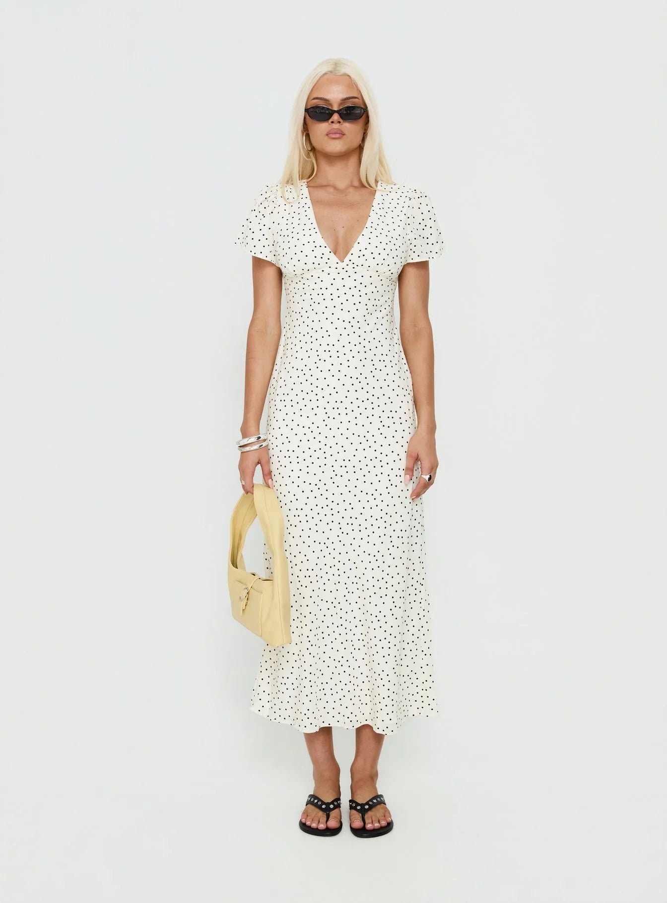 Mareiko V Neck Maxi Dress Cream Polka Dot