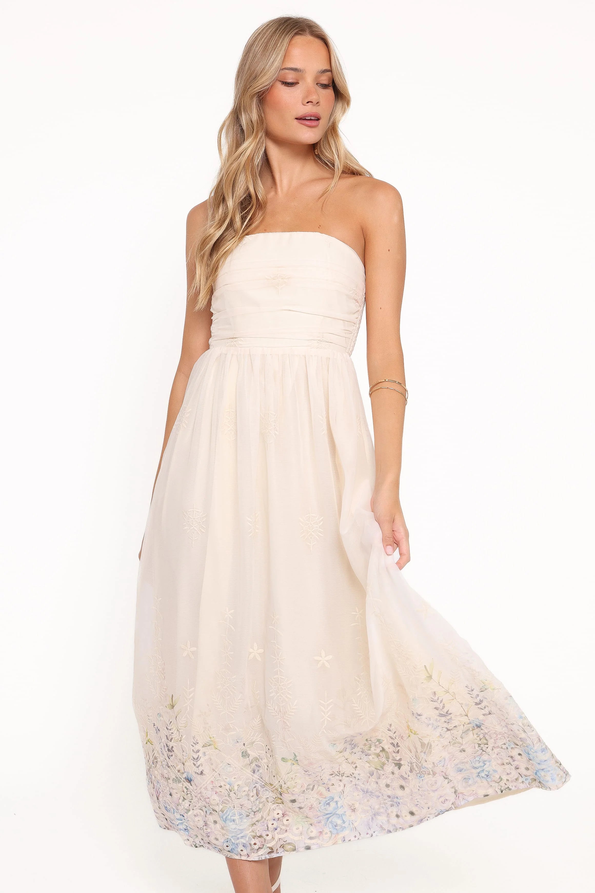 Kayt Strapless Dress - Embroidered Floral