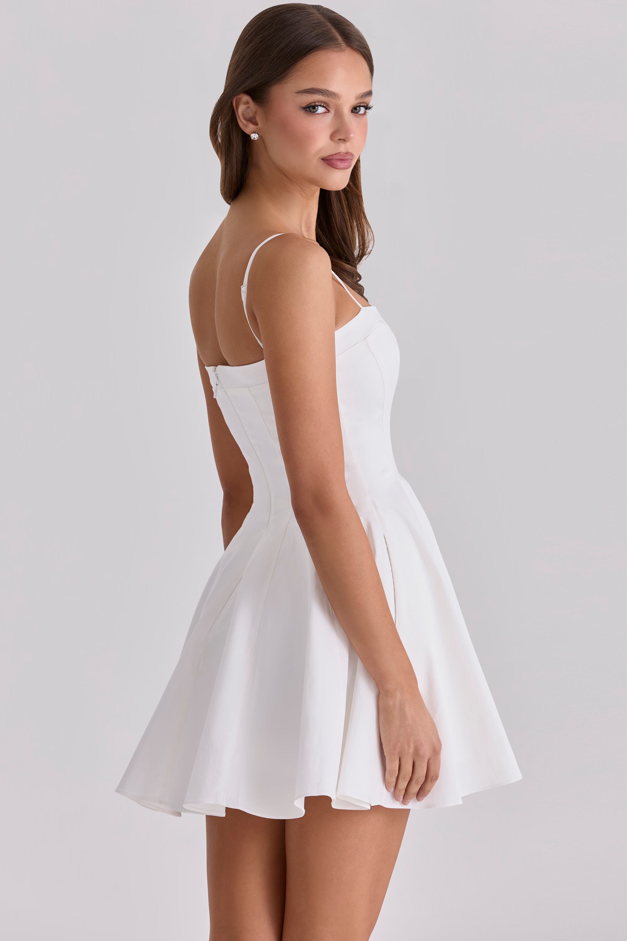 white cotton flared mini sundress