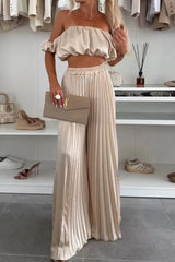 Off-Shoulder Top and Pleated Pants Set