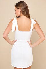 Glowing Intentions White Sequin Bustier Tie-Strap Mini Dress
