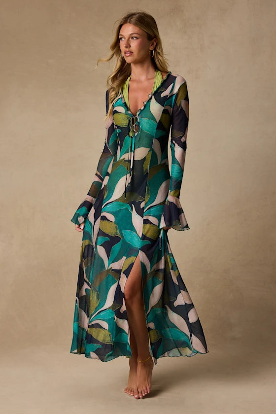 Nonah Teal Multi Mesh Maxi Swim Cover-Up