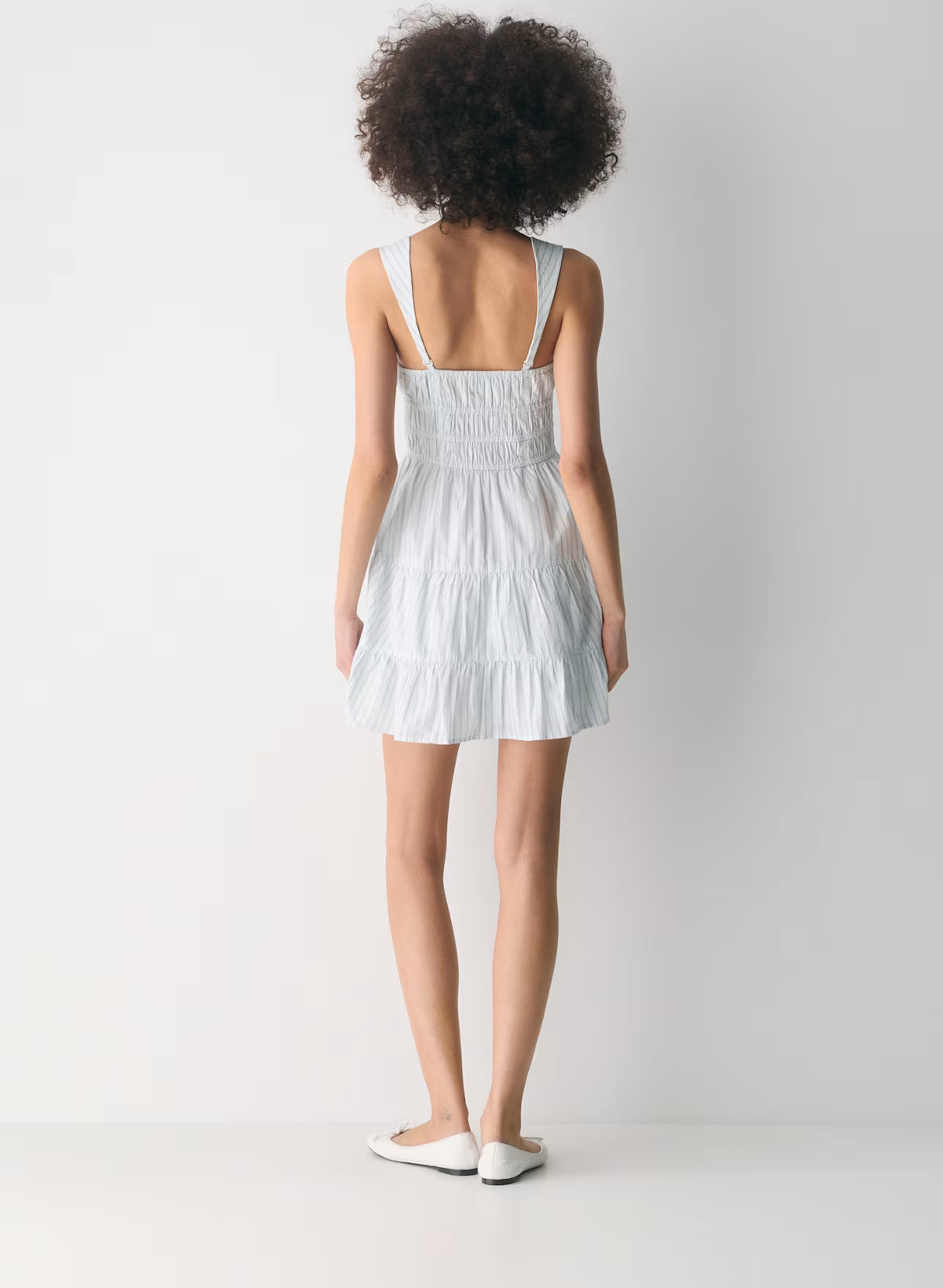 Tiered striped cotton poplin mini dress