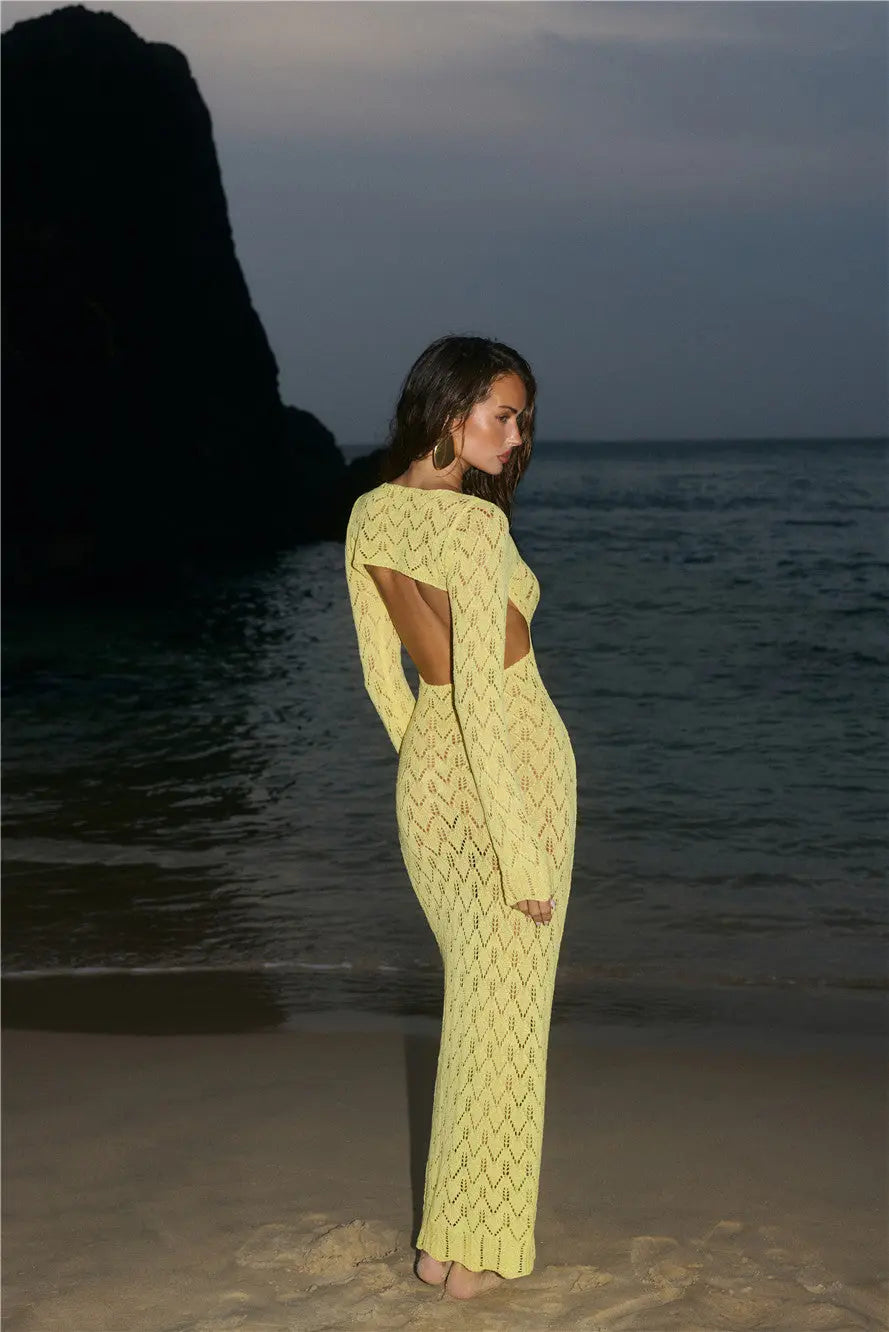 Island Aura Long Sleeve Knit Maxi Dress Yellow