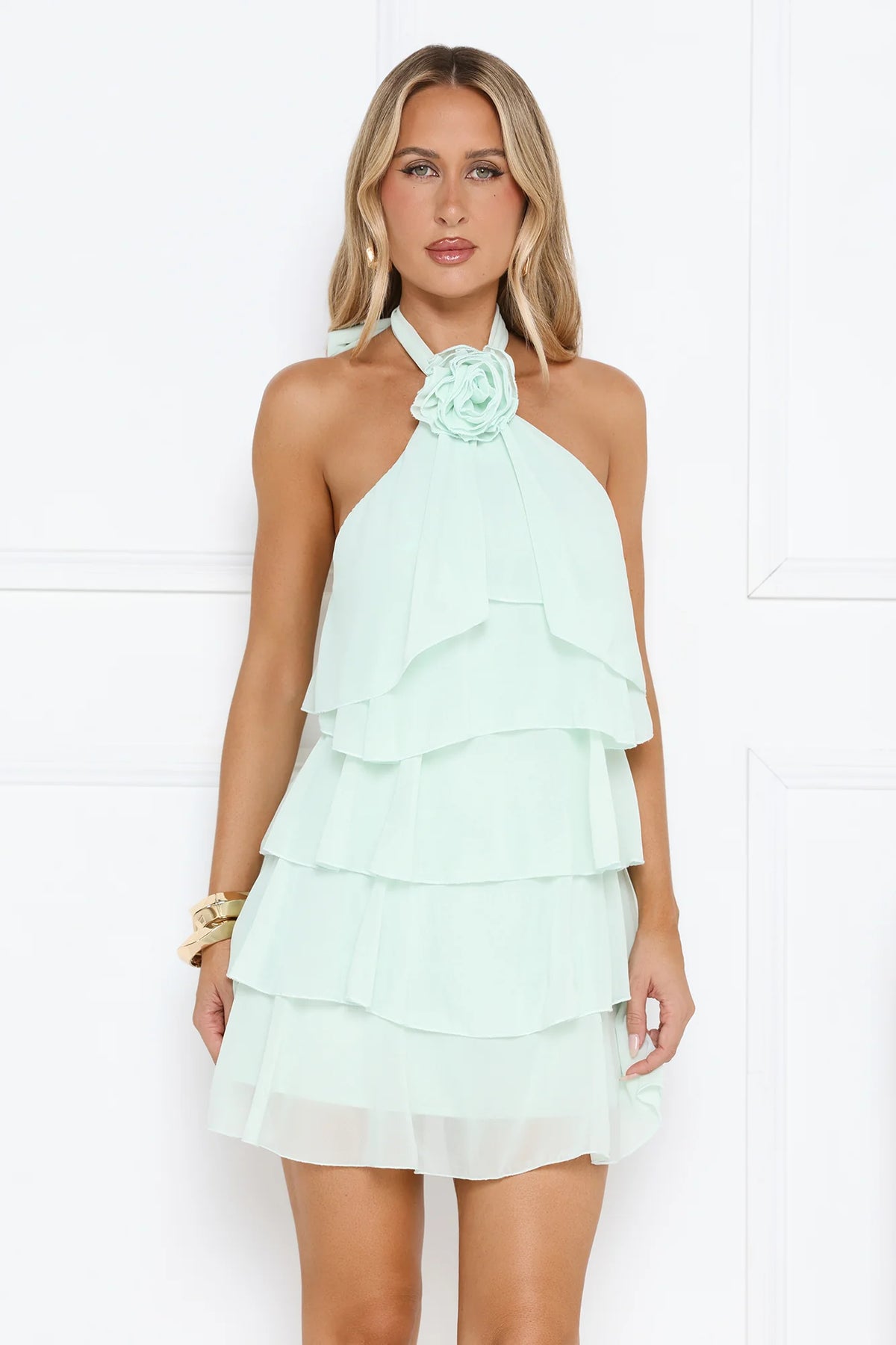 Pretty Wink Halter Mini Dress Mint