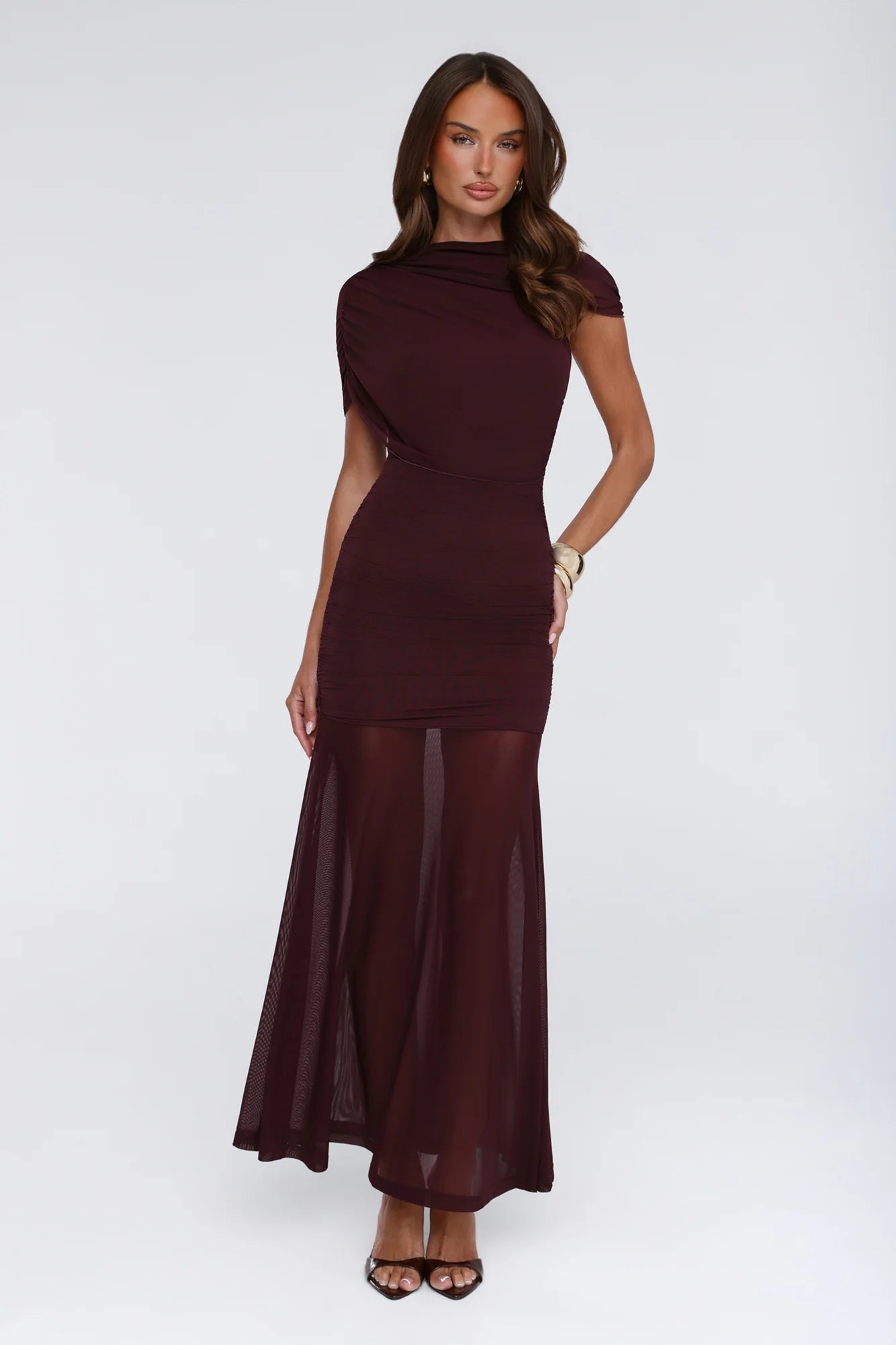 Effortless Theory Mesh Maxi Dress Burgundy