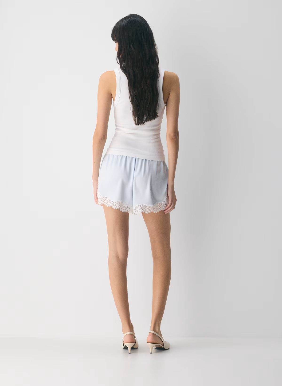 Double satin shorts with lace trim