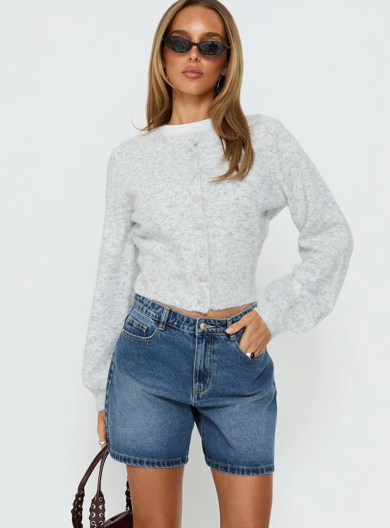 Torri Longline Denim Shorts Mid Blue Wash