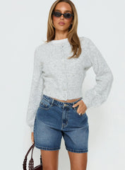 Torri Longline Denim Shorts Mid Blue Wash