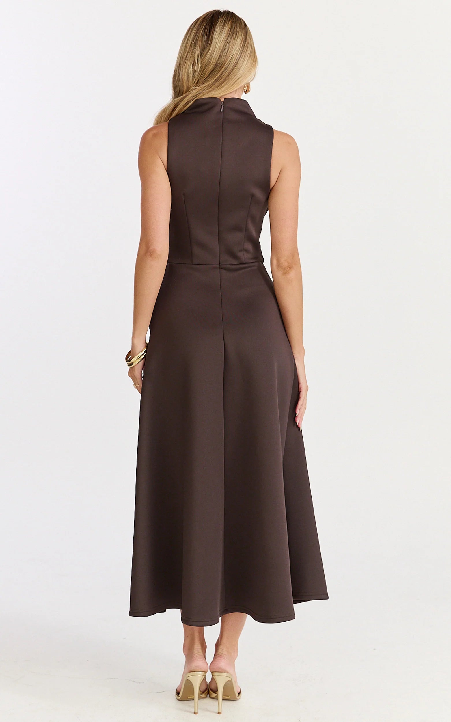 High Neck A Line Dress in Chocolate