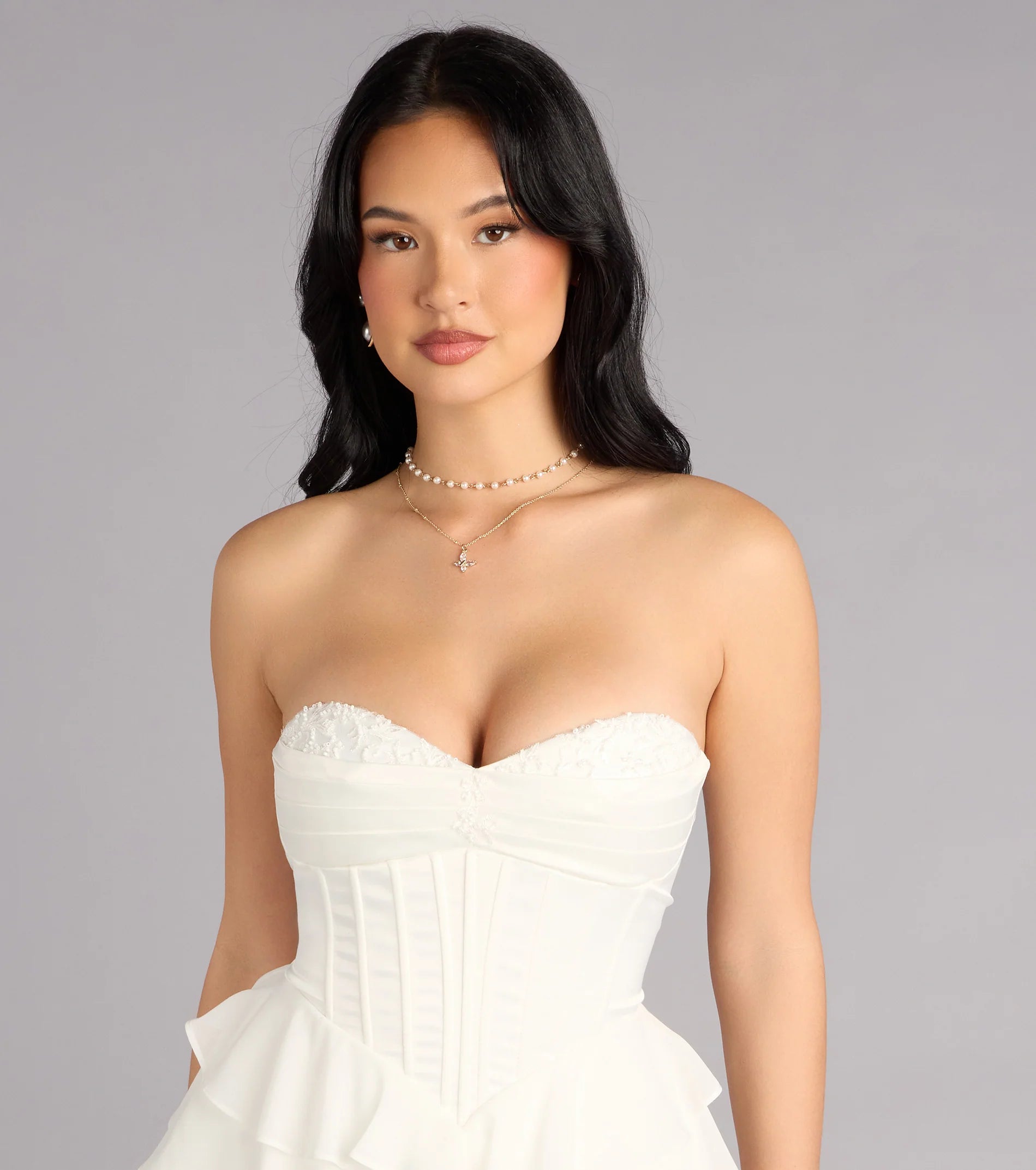 Jade Satin Chiffon Corset Skater Dress