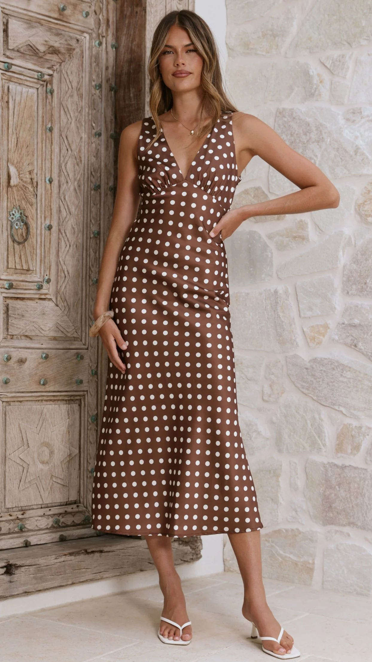 Daphne Maxi Dress - Brown Polka
