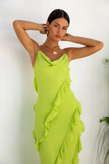 Romantic Flare Maxi Dress Green