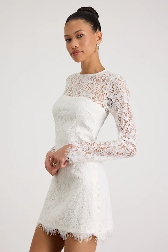 Arlet White Lace Long Sleeve Mini Dress