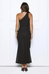Aurora Elegance One Shoulder Mesh Maxi Dress Black