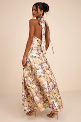 Samana Light Yellow Multi Floral Cross-Front Maxi Dress
