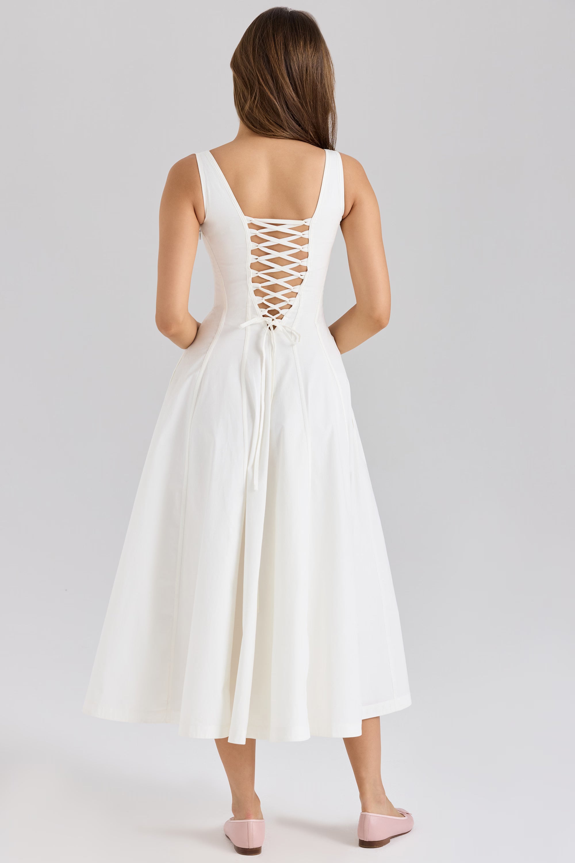 white stretch cotton midi sundress