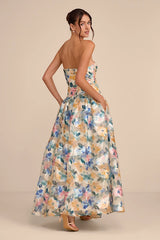 Mikayla Beige Multi Floral Jacquard Maxi Dress