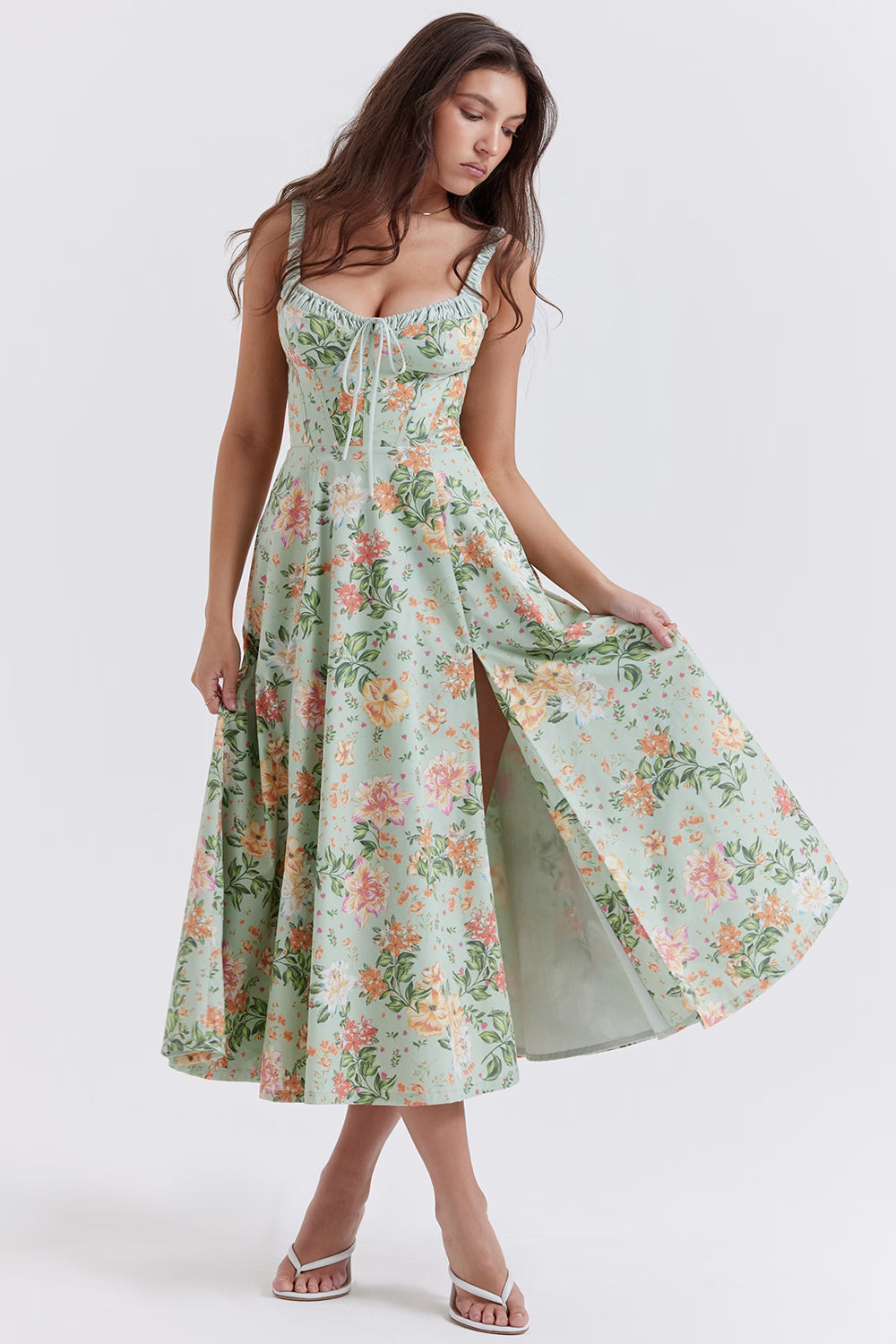 light jade print bustier sundress
