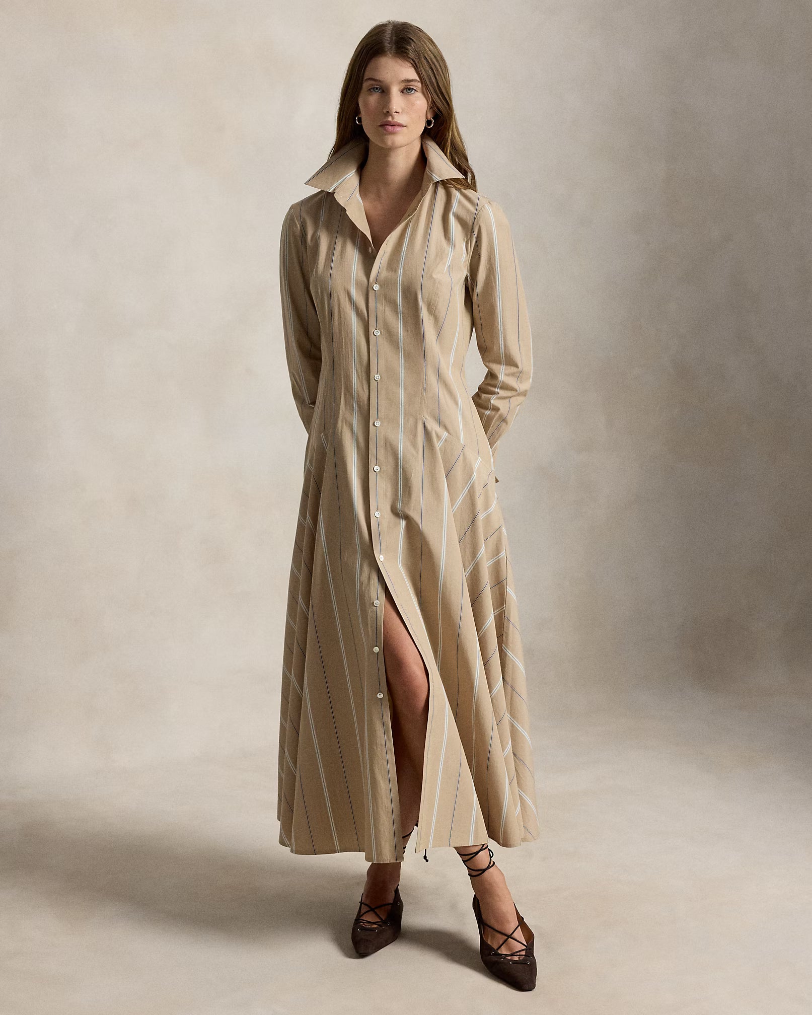 Striped Cotton Paneled Shirtdress