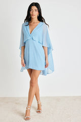 Jolia Light Blue Cape V-Neck Mini Dress