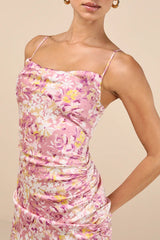 Truest Romance Pink Floral Print Sleeveless Ruched Midi Dress