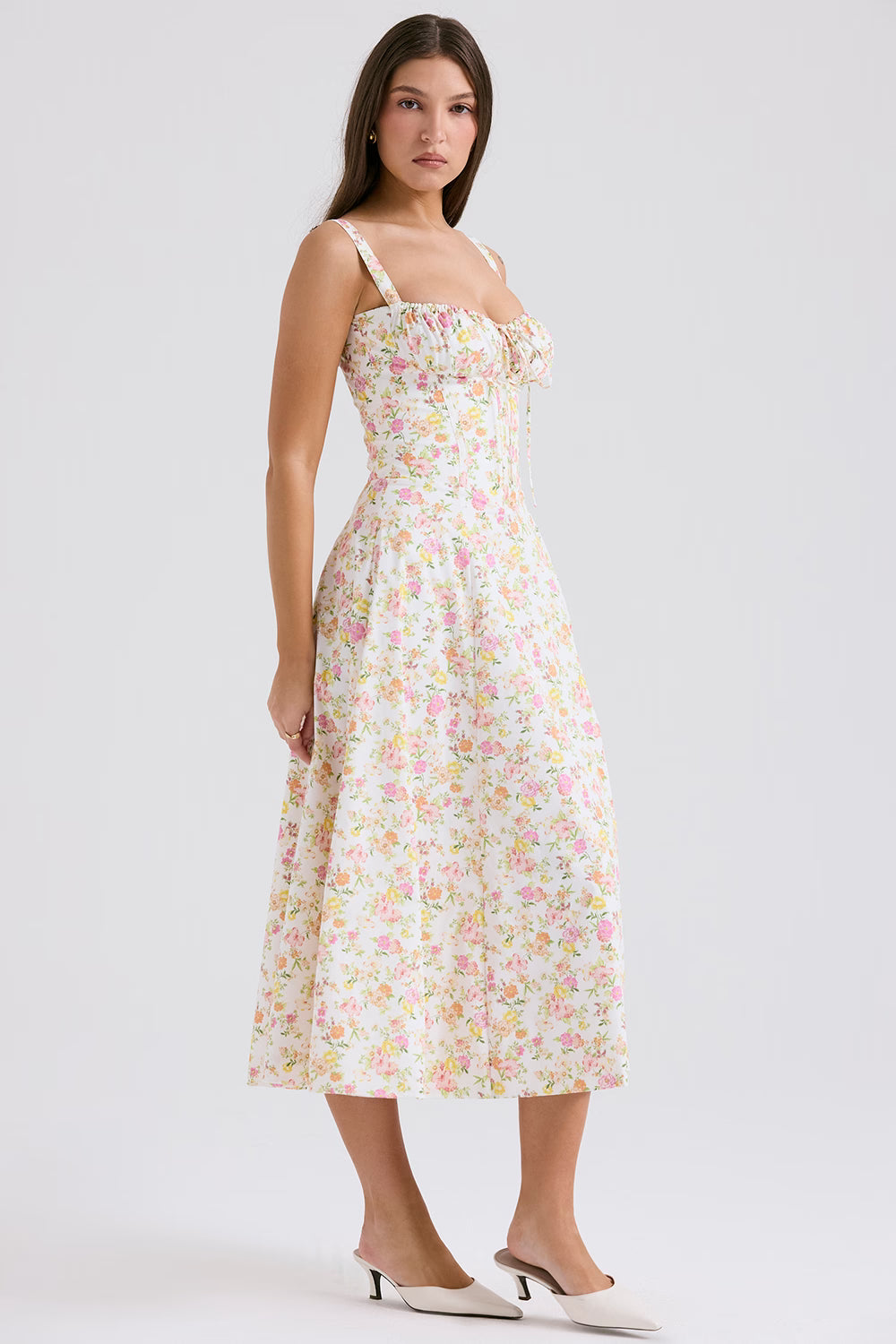 ivory meadow print cotton bustier sundress