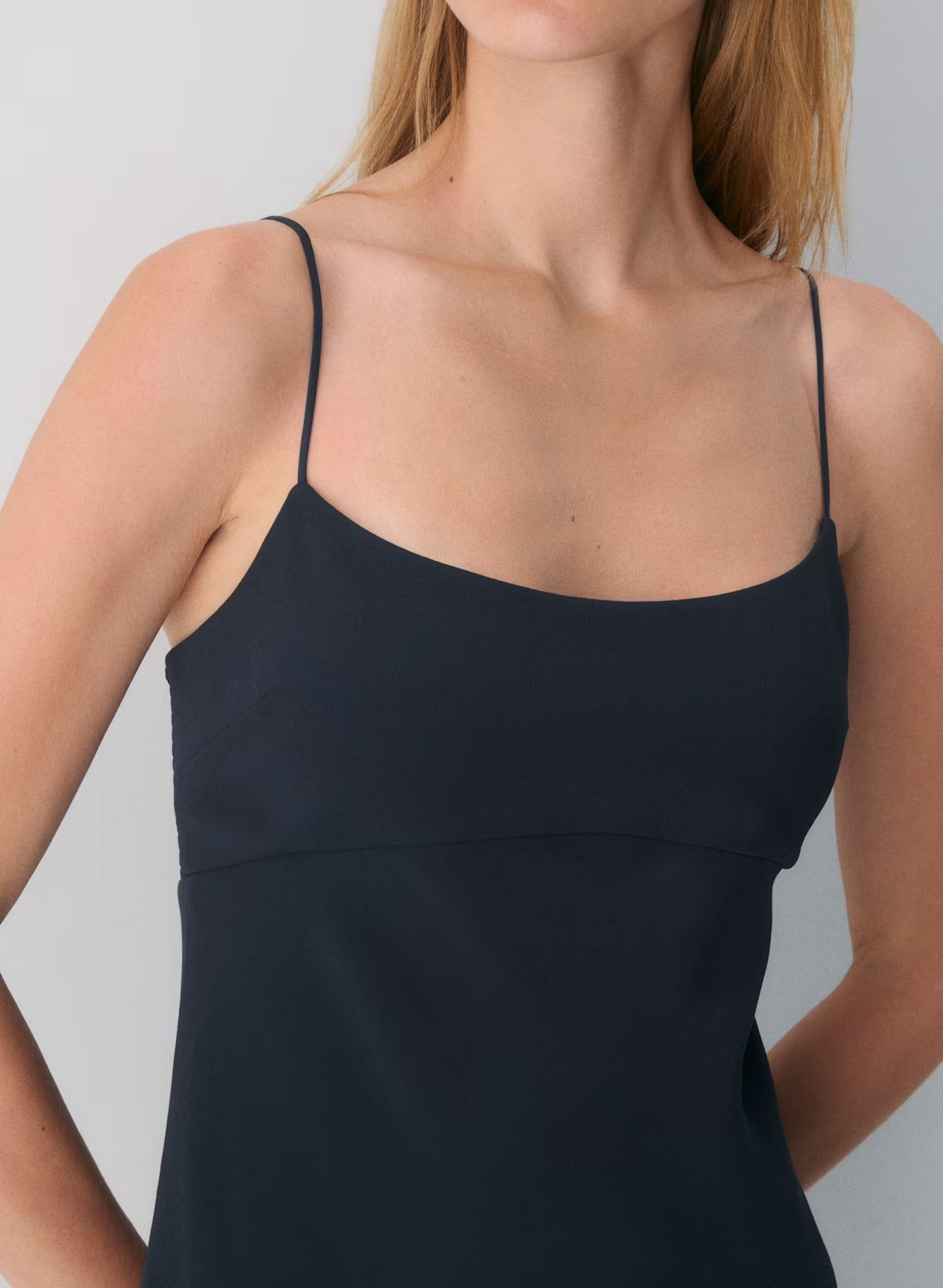 Japanese crepe strappy mini dress-dark night navy