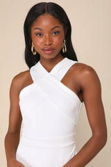 Headed to Cocktail Hour White Halter Tulip Mini Dress