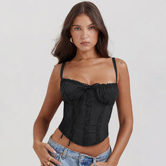 Black Lacework Solid Color Cropped Tanks